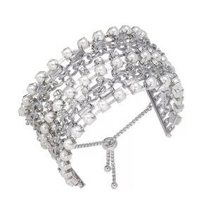 Macy's Silver-Tone Crystal & Imitation Pearl Statement Slider Bracelet